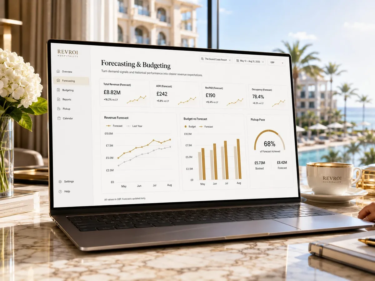 Illustrative hospitality forecasting view used to refine the next decision